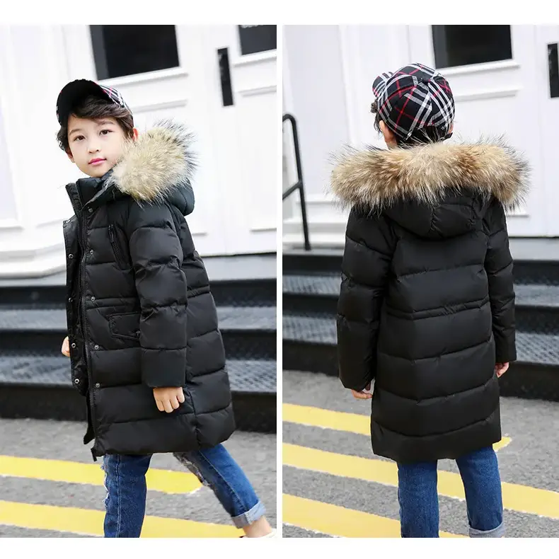 OLEKID 2024 Winter Children Down Jacket For Boys Warm Real Raccoon Fur Hooded Long Boys Outerwear Coat 2-12 Years Kids