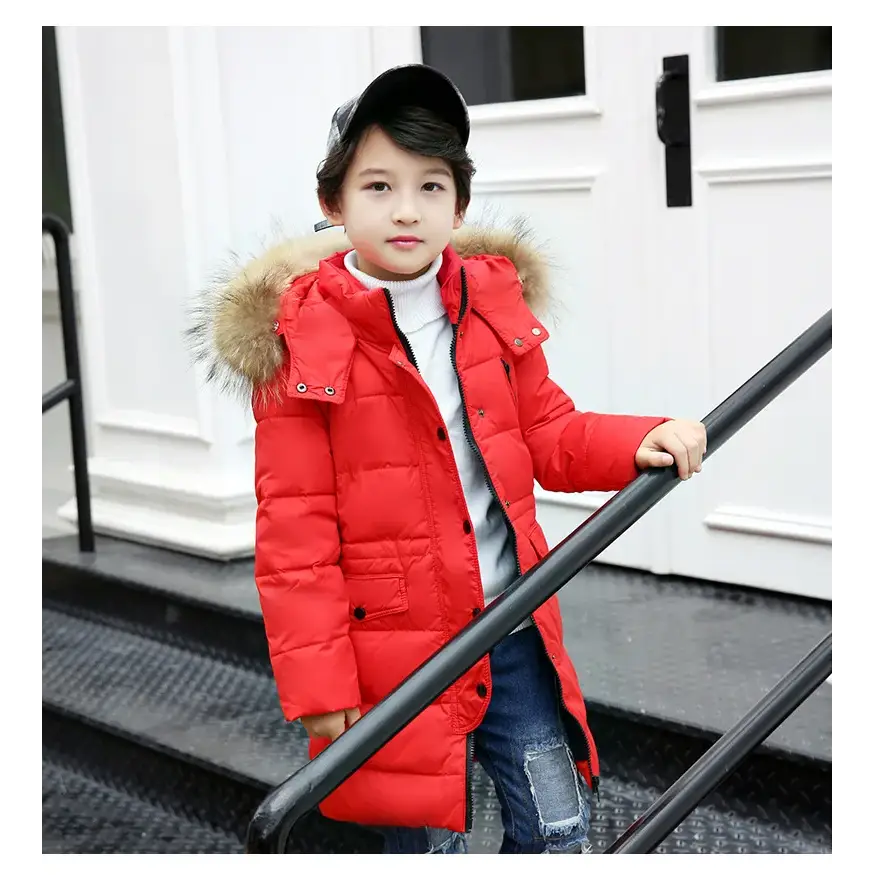 OLEKID 2024 Winter Children Down Jacket For Boys Warm Real Raccoon Fur Hooded Long Boys Outerwear Coat 2-12 Years Kids