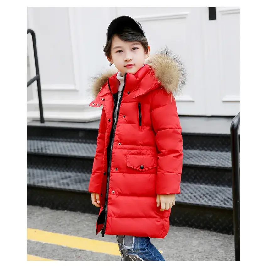 OLEKID 2024 Winter Children Down Jacket For Boys Warm Real Raccoon Fur Hooded Long Boys Outerwear Coat 2-12 Years Kids