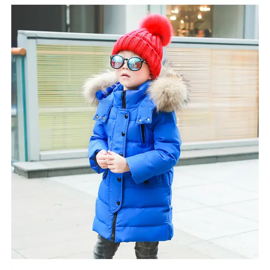 OLEKID 2024 Winter Children Down Jacket For Boys Warm Real Raccoon Fur Hooded Long Boys Outerwear Coat 2-12 Years Kids