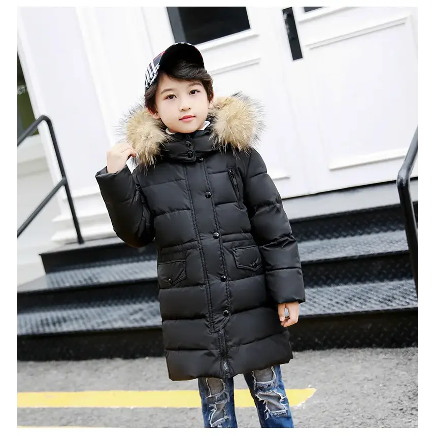 OLEKID 2024 Winter Children Down Jacket For Boys Warm Real Raccoon Fur Hooded Long Boys Outerwear Coat 2-12 Years Kids