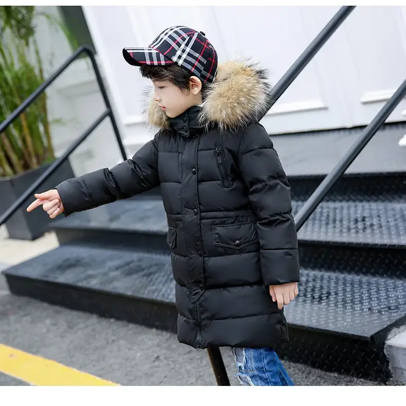 OLEKID 2024 Winter Children Down Jacket For Boys Warm Real Raccoon Fur Hooded Long Boys Outerwear Coat 2-12 Years Kids