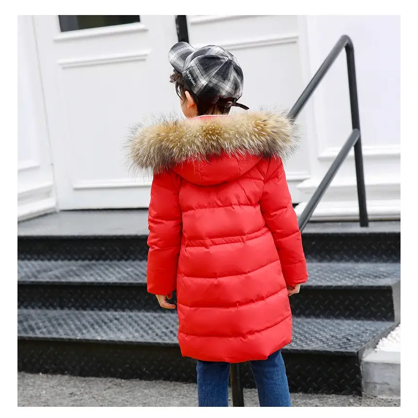 OLEKID 2024 Winter Children Down Jacket For Boys Warm Real Raccoon Fur Hooded Long Boys Outerwear Coat 2-12 Years Kids