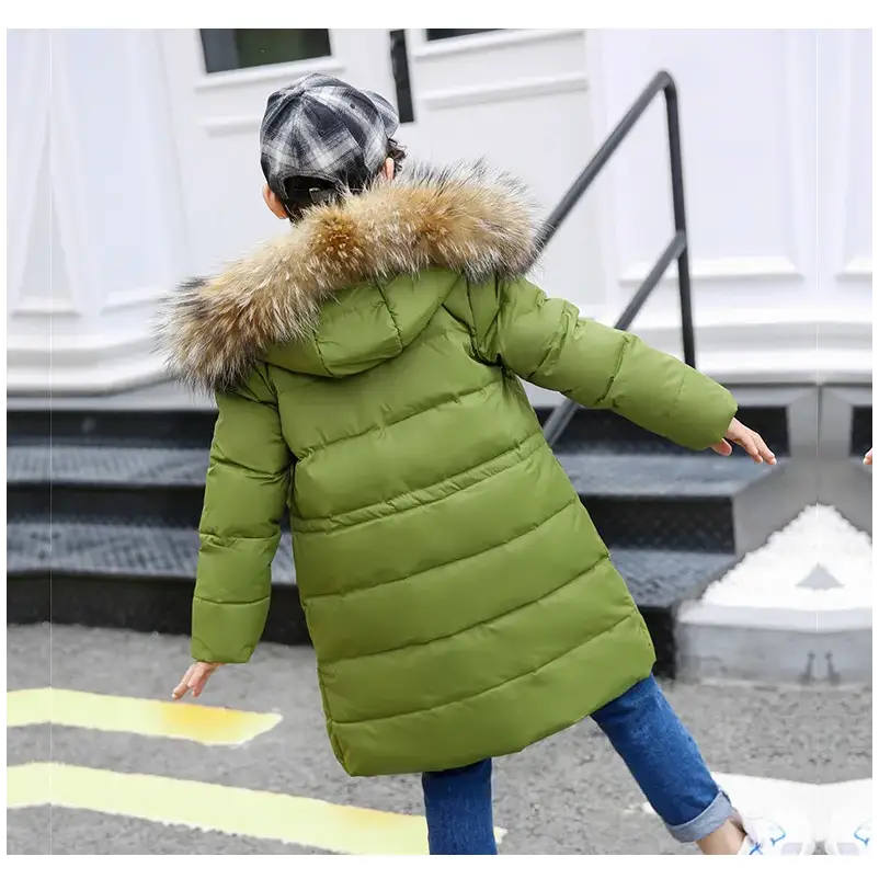 OLEKID 2024 Winter Children Down Jacket For Boys Warm Real Raccoon Fur Hooded Long Boys Outerwear Coat 2-12 Years Kids