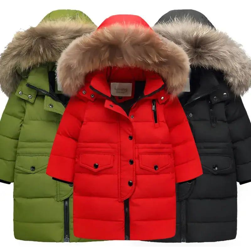 OLEKID 2024 Winter Children Down Jacket For Boys Warm Real Raccoon Fur Hooded Long Boys Outerwear Coat 2-12 Years Kids