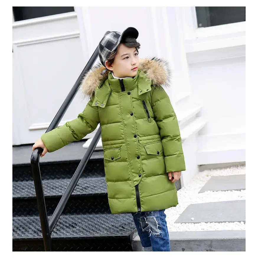 OLEKID 2024 Winter Children Down Jacket For Boys Warm Real Raccoon Fur Hooded Long Boys Outerwear Coat 2-12 Years Kids