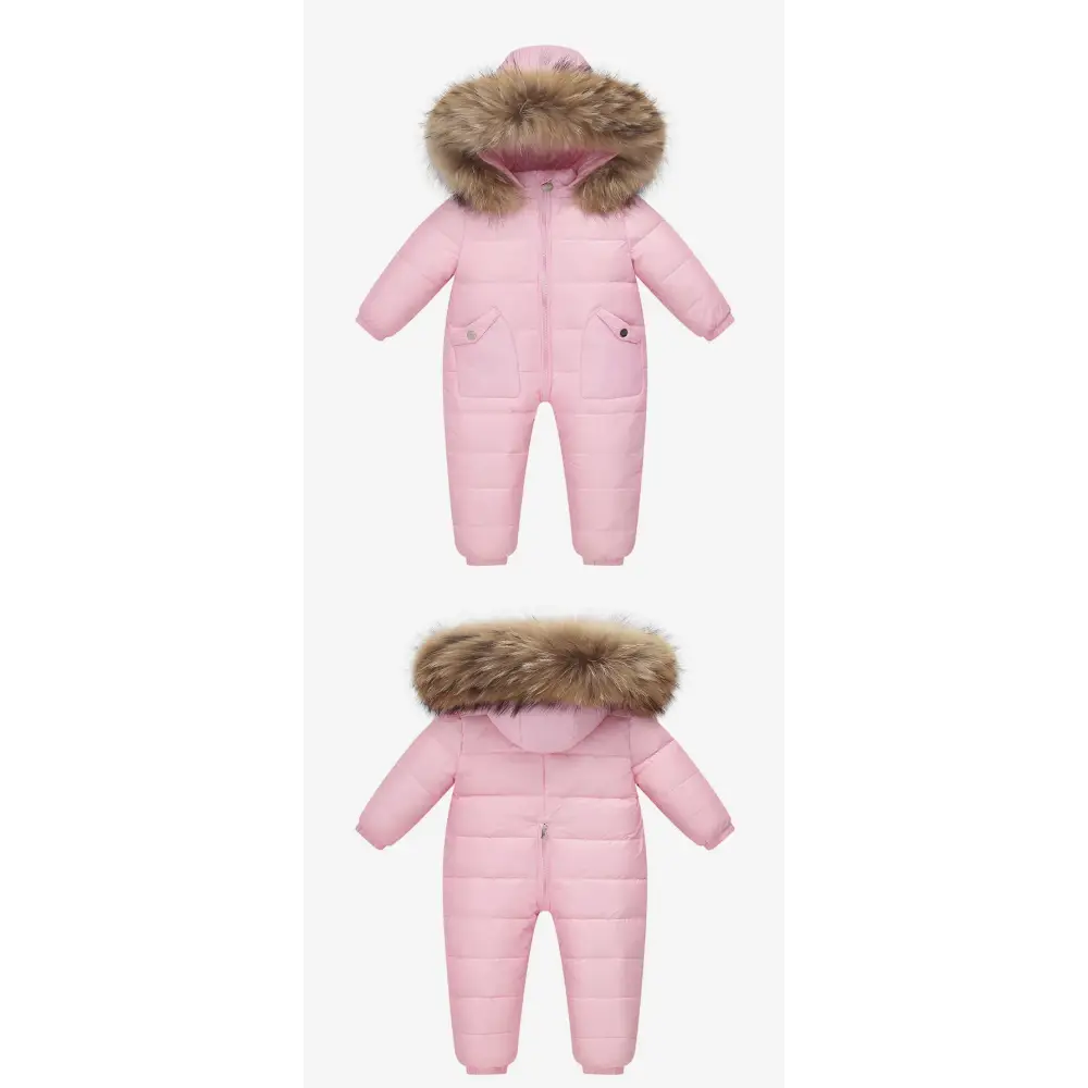 OLEKID 2024 Winter Kids Jumpsuit Hooded Real Raccoon Fur Children Girl Winter Overalls 1-5 Year Infant Baby Boy Romper