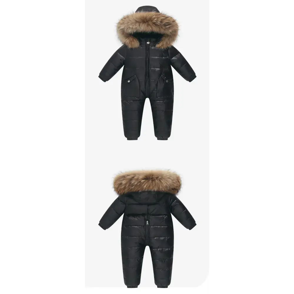 OLEKID 2024 Winter Kids Jumpsuit Hooded Real Raccoon Fur Children Girl Winter Overalls 1-5 Year Infant Baby Boy Romper