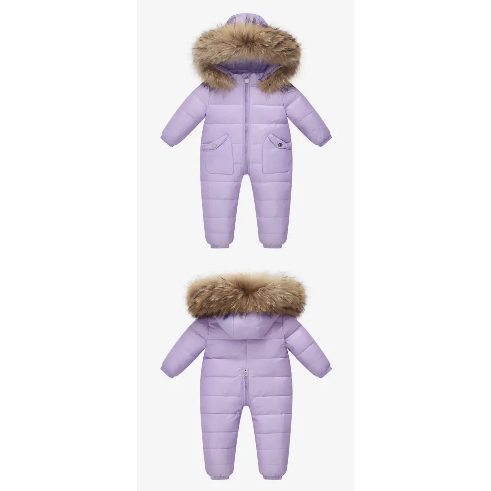 OLEKID 2024 Winter Kids Jumpsuit Hooded Real Raccoon Fur Children Girl Winter Overalls 1-5 Year Infant Baby Boy Romper