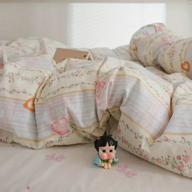 Pink Strawberry Bedding Set Soft 3/4pcs Bed Sheet Flower Duvet Cover Pillowcase Double Queen Home Textiles For Child