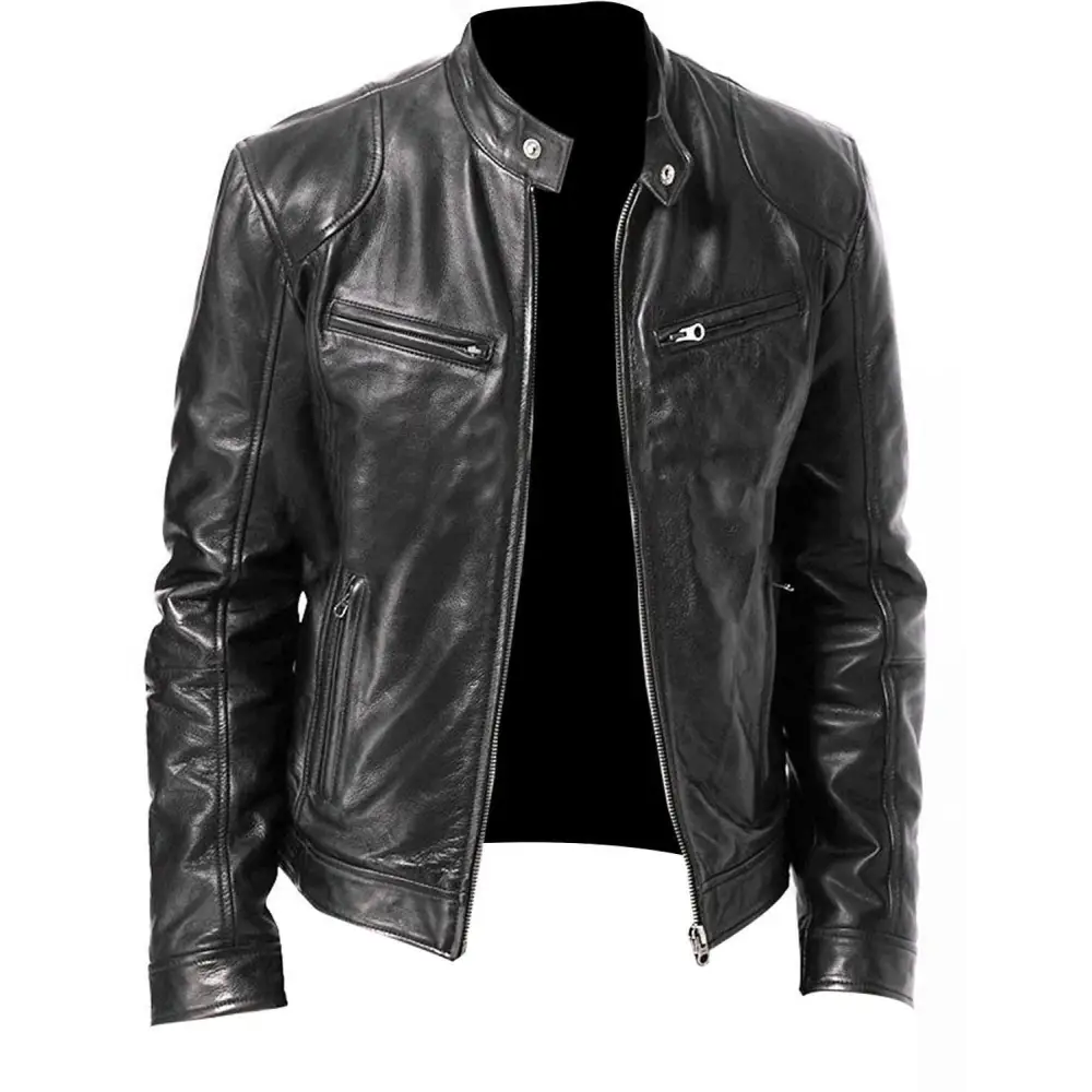 PU Leather Jacket Slim Leather Jacket - Black / 3XL - Men’s jackets