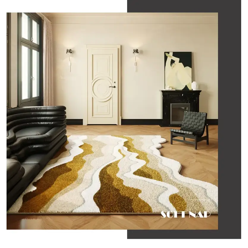 Retro bedroom decor Bedside wave shape carpet Fluffy soft lounge rug light luxury carpets for living room Home Plush