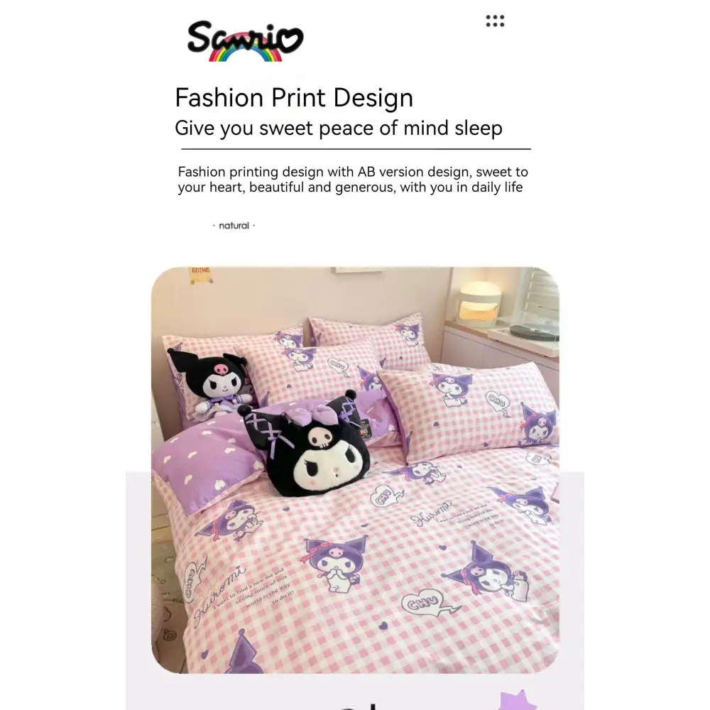 Sanrio Bedding Set Hello Kitty Kuromi My Melody Cinnamoroll 100% cotton Duvet Cover Bed Sheet Pillowcase King Queen