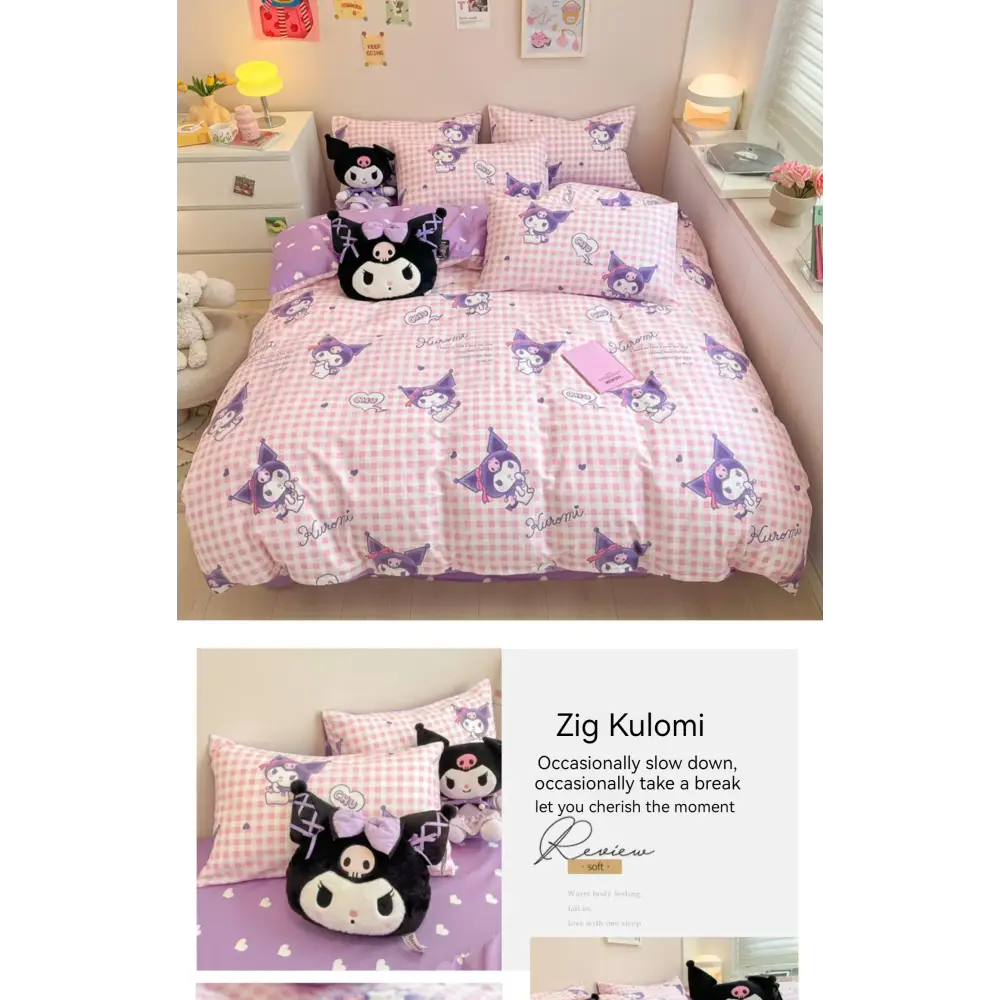 Sanrio Bedding Set Hello Kitty Kuromi My Melody Cinnamoroll 100% cotton Duvet Cover Bed Sheet Pillowcase King Queen