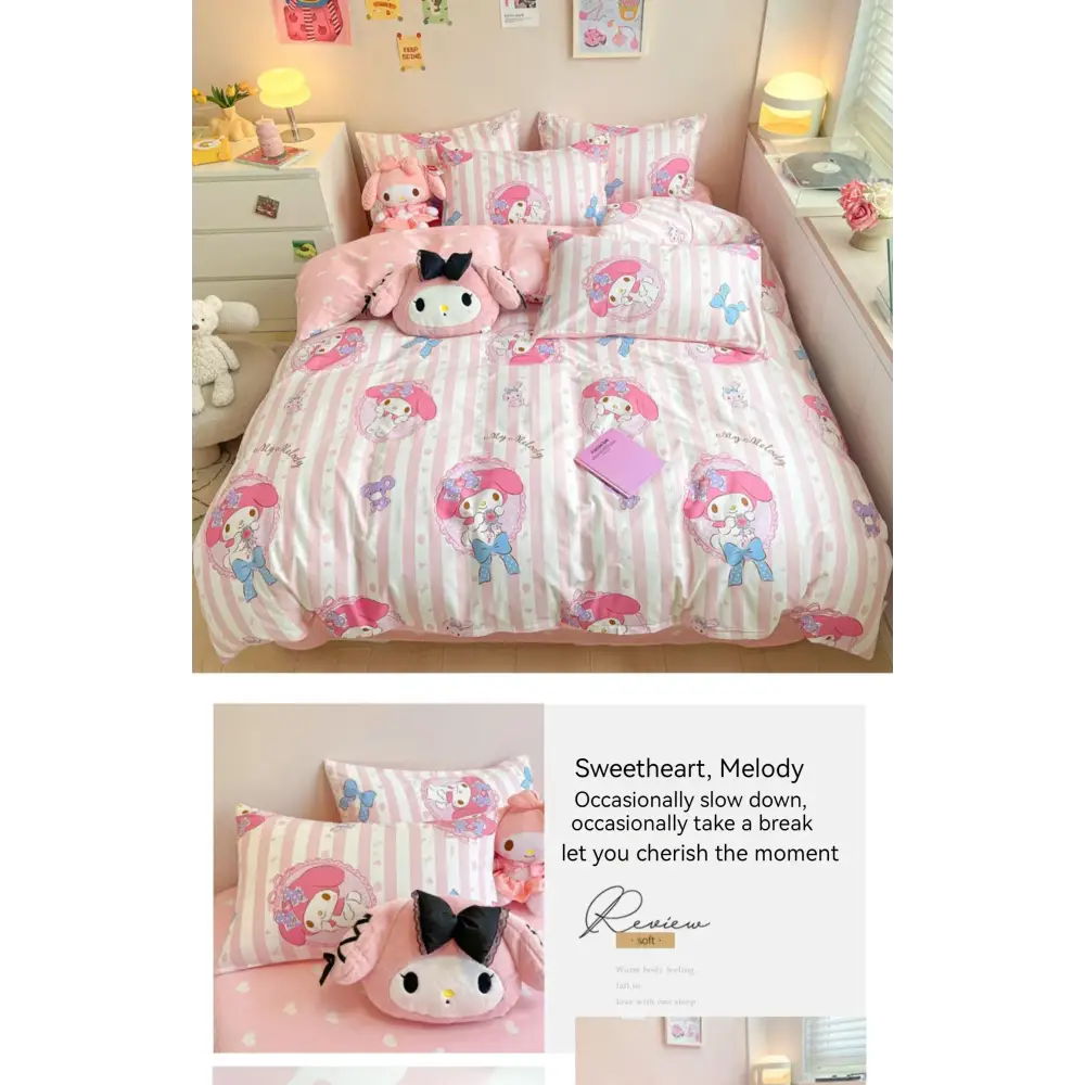 Sanrio Bedding Set Hello Kitty Kuromi My Melody Cinnamoroll 100% cotton Duvet Cover Bed Sheet Pillowcase King Queen