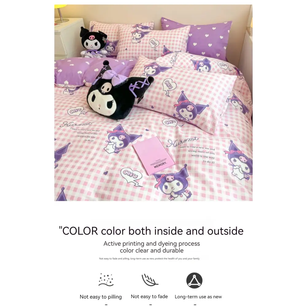 Sanrio Bedding Set Hello Kitty Kuromi My Melody Cinnamoroll 100% cotton Duvet Cover Bed Sheet Pillowcase King Queen