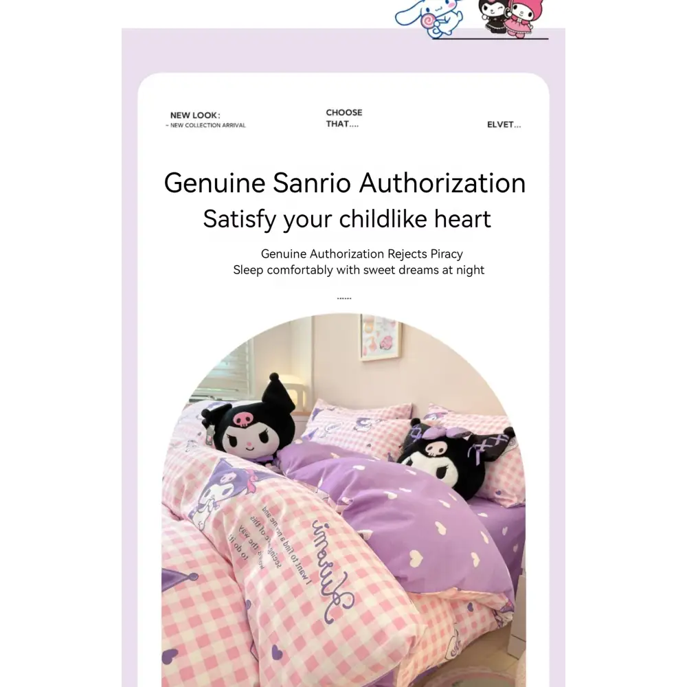 Sanrio Bedding Set Hello Kitty Kuromi My Melody Cinnamoroll 100% cotton Duvet Cover Bed Sheet Pillowcase King Queen