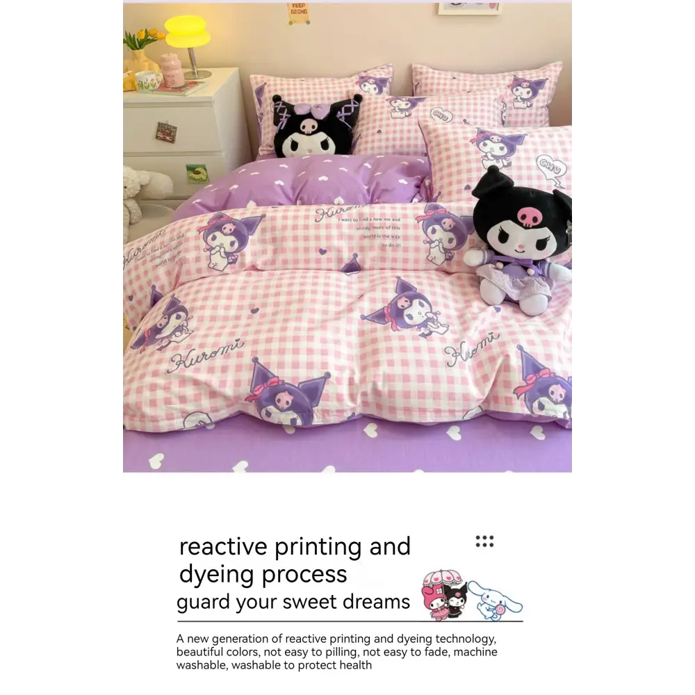 Sanrio Bedding Set Hello Kitty Kuromi My Melody Cinnamoroll 100% cotton Duvet Cover Bed Sheet Pillowcase King Queen