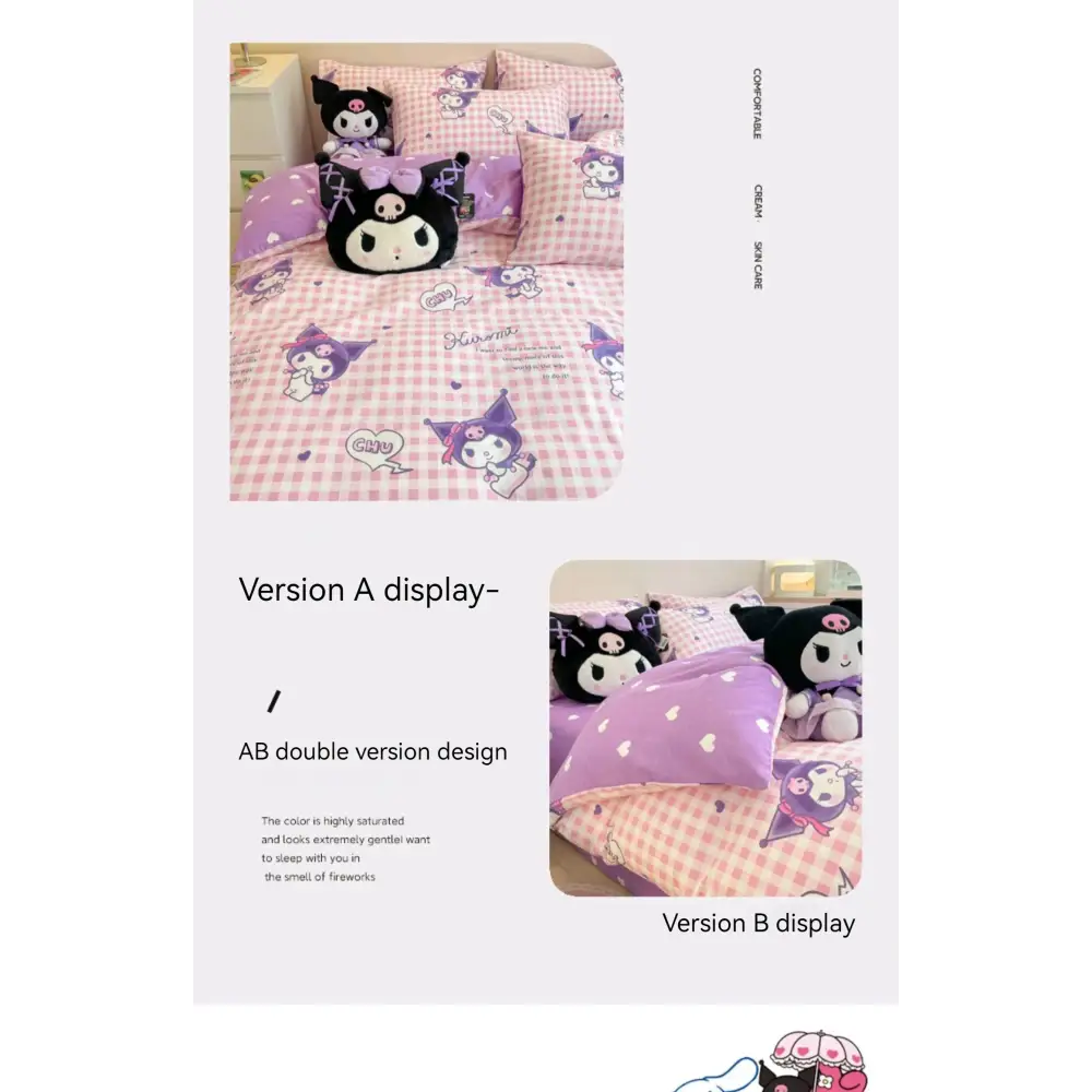 Sanrio Bedding Set Hello Kitty Kuromi My Melody Cinnamoroll 100% cotton Duvet Cover Bed Sheet Pillowcase King Queen