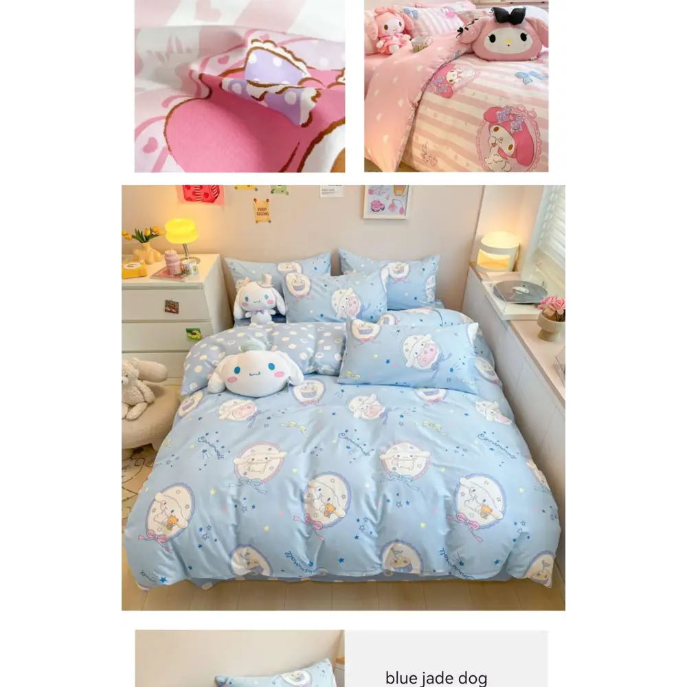 Sanrio Bedding Set Hello Kitty Kuromi My Melody Cinnamoroll 100% cotton Duvet Cover Bed Sheet Pillowcase King Queen