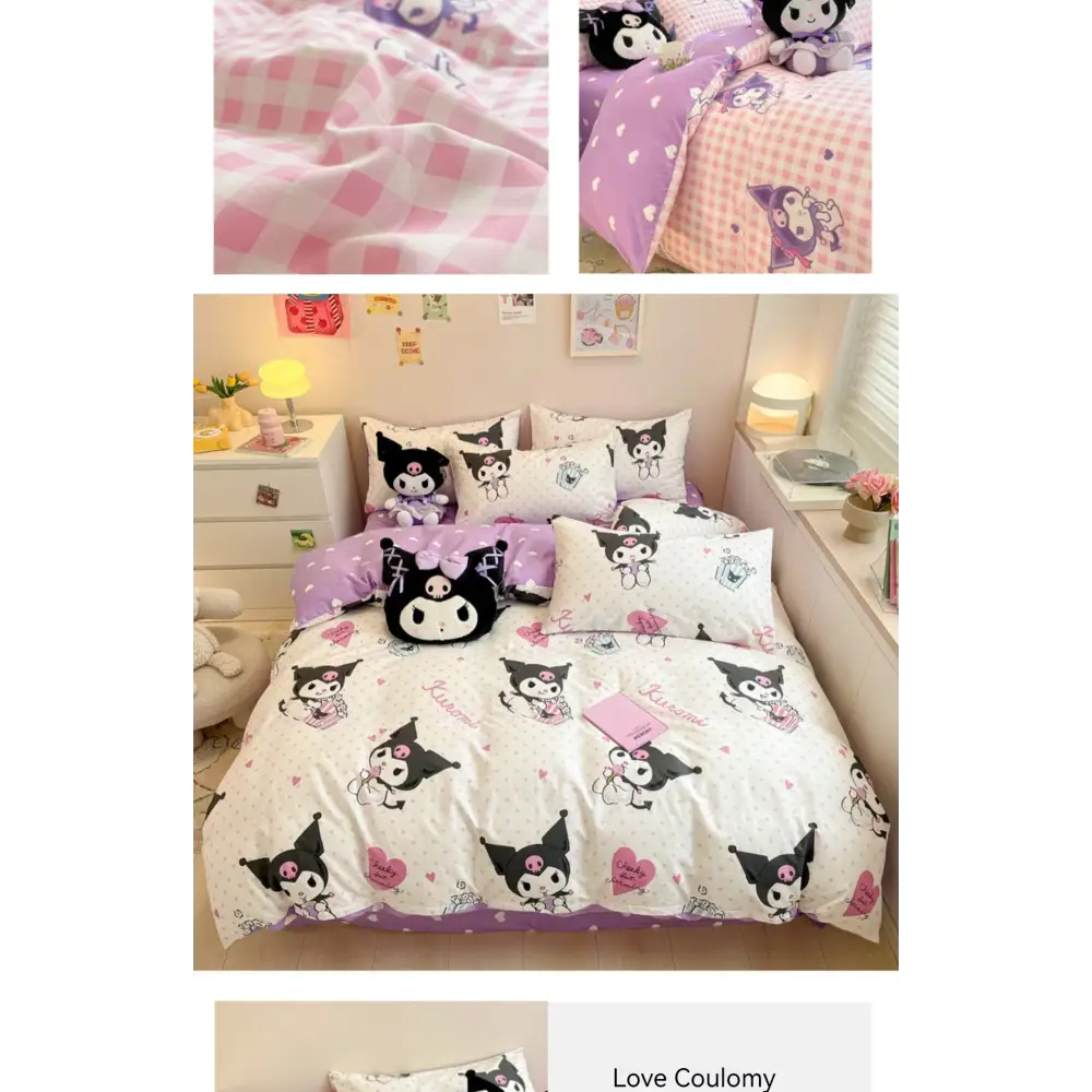 Sanrio Bedding Set Hello Kitty Kuromi My Melody Cinnamoroll 100% cotton Duvet Cover Bed Sheet Pillowcase King Queen