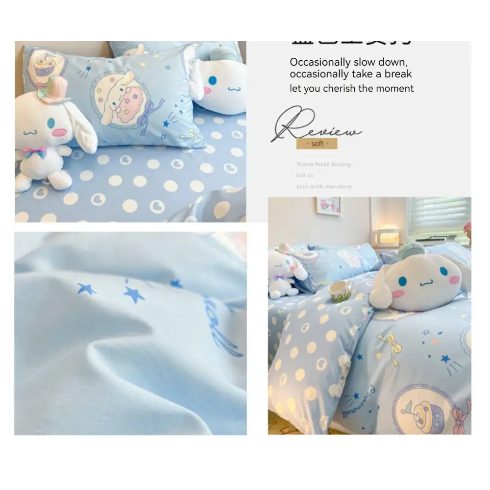 Sanrio Bedding Set Hello Kitty Kuromi My Melody Cinnamoroll 100% cotton Duvet Cover Bed Sheet Pillowcase King Queen