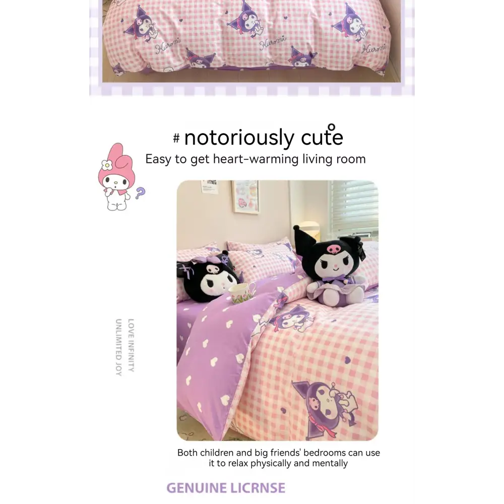 Sanrio Bedding Set Hello Kitty Kuromi My Melody Cinnamoroll 100% cotton Duvet Cover Bed Sheet Pillowcase King Queen