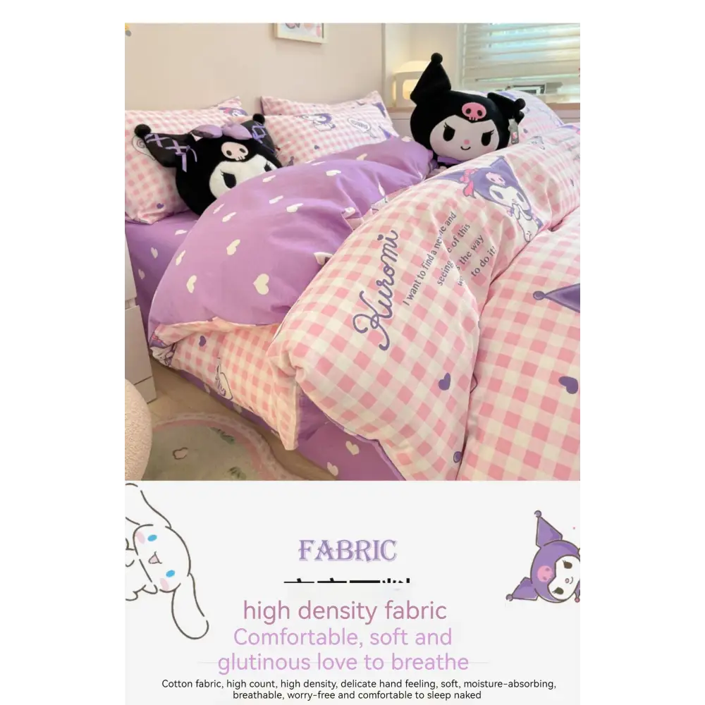 Sanrio Bedding Set Hello Kitty Kuromi My Melody Cinnamoroll 100% cotton Duvet Cover Bed Sheet Pillowcase King Queen