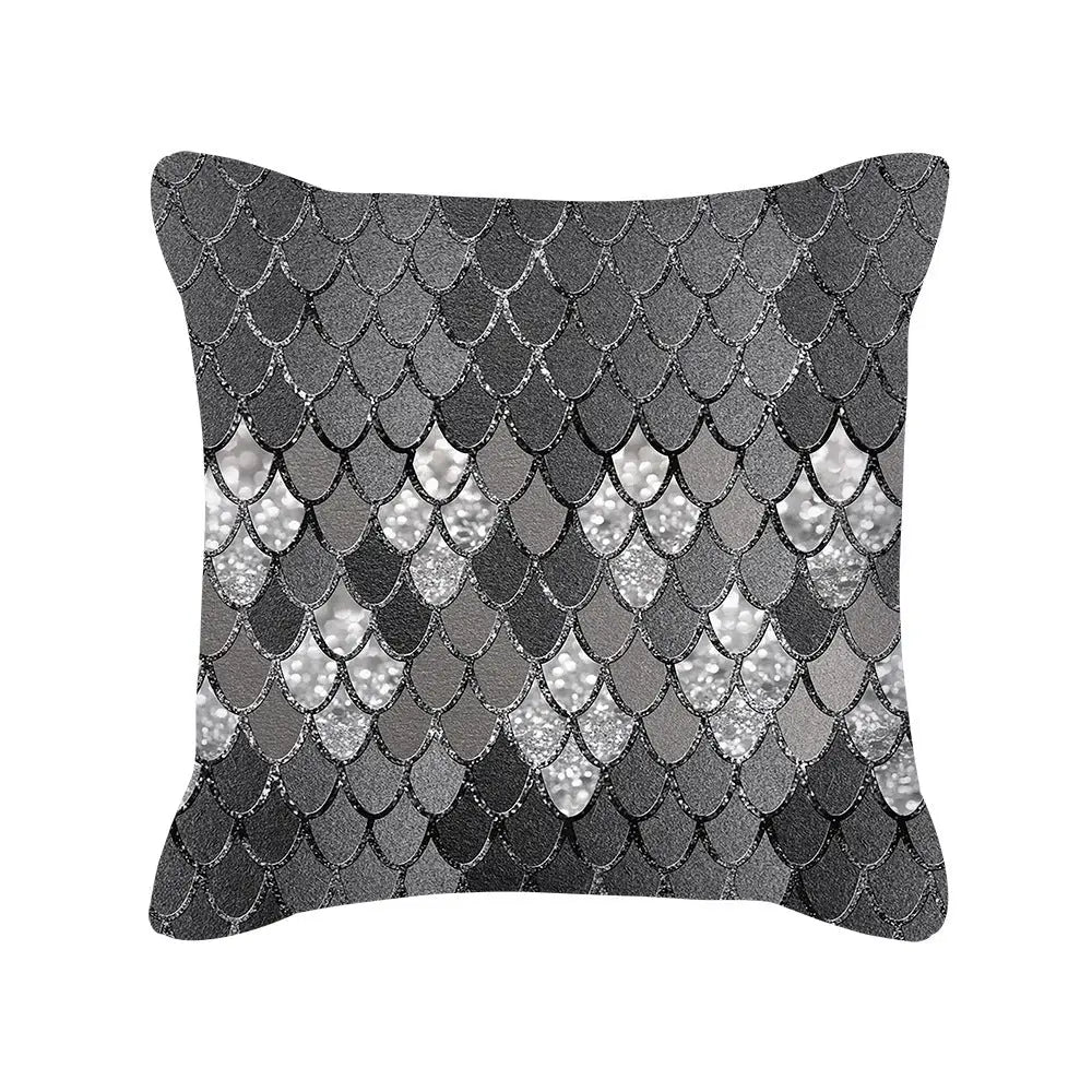 Silver Grey Geometric Print Square Peach Skin Throw Pillow - D / Peach skin45*45CM