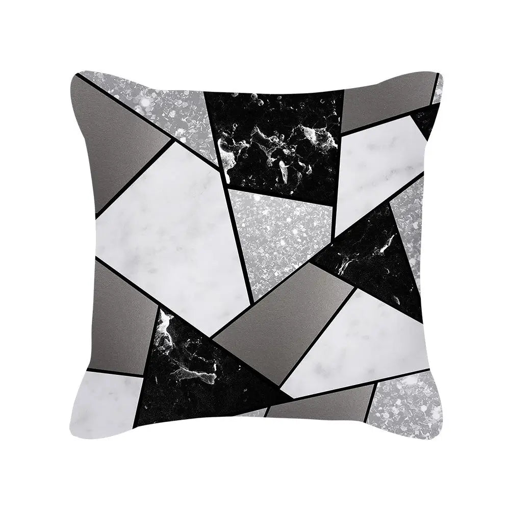 Silver Grey Geometric Print Square Peach Skin Throw Pillow - E / Peach skin45*45CM