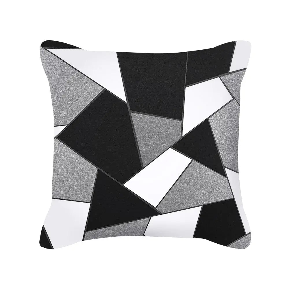 Silver Grey Geometric Print Square Peach Skin Throw Pillow - H / Peach skin45*45CM