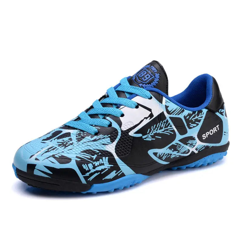 Soccer Shoes Low-top Leather Surface Rubber Nail Long Nail Broken Nail Flat Bottom Boys And Girls Teen Sneakers - Blue