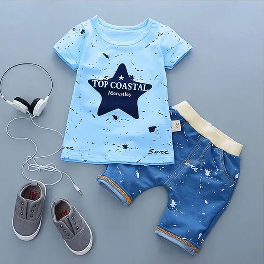 summer baby boys outfits sports - Blue stars / 100cm - Summer Children’s Clothing