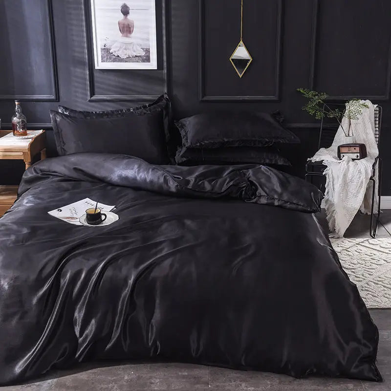 Summer Ice Silky And Cool Net Celebrity Bed Linen Three-piece Bedding Set - Black / Bed sheet / 1.5m - Home textiles