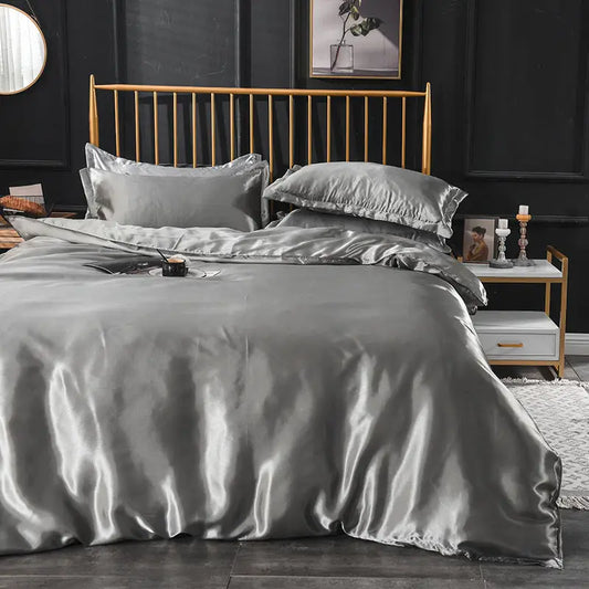 Summer Ice Silky And Cool Net Celebrity Bed Linen Three-piece Bedding Set - Grey / Bed sheet / 1.5m - Home textiles