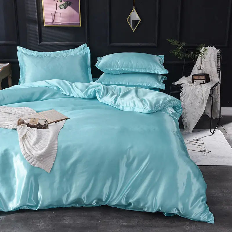 Summer Ice Silky And Cool Net Celebrity Bed Linen Three-piece Bedding Set - Blue / Bed sheet / 1.5m - Home textiles