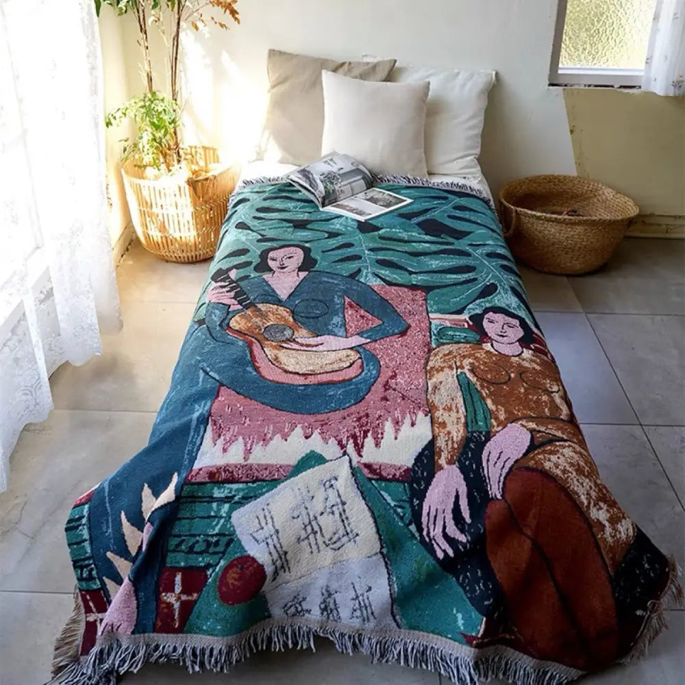 Textile City Guitar Woman Matisse Home Decorative Sofa Cover Soft Comfy Throw Blanket Tapestry for Living Room 130x180cm