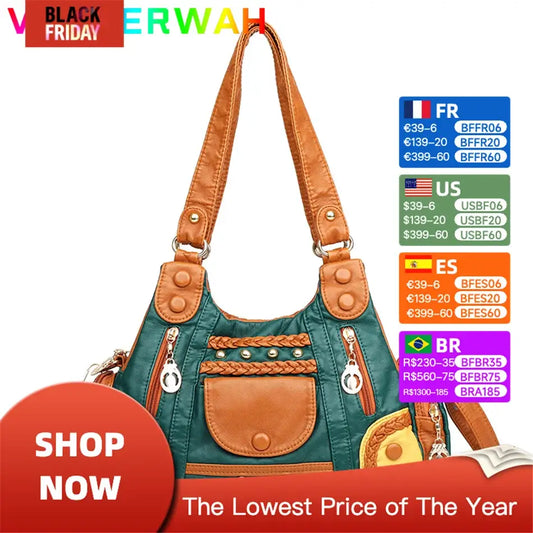 Vintage High Quality Leather Luxury Handbags Female Bag Designer Ladies Hand Bags for Women 2024 Sac A Main Femme Bolsa