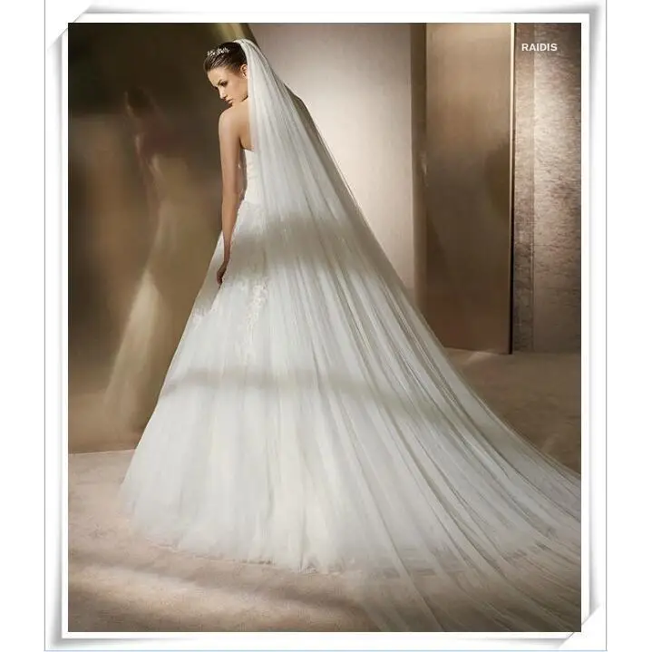 Waltz Cut Edge White Long Bridal Veils One Layer Wedding Veilsx with Comb Vintage Bridal Wedding