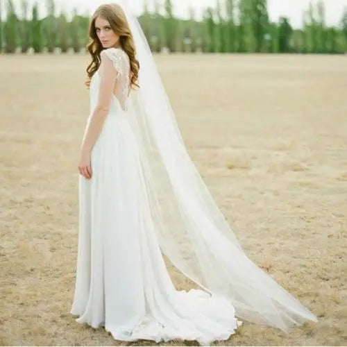 Waltz Cut Edge White Long Bridal Veils One Layer Wedding Veilsx with Comb Vintage Bridal Wedding