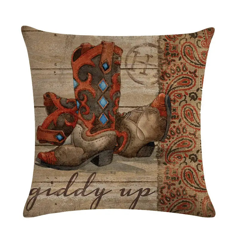 Wild West Throw Pillow Covers - D