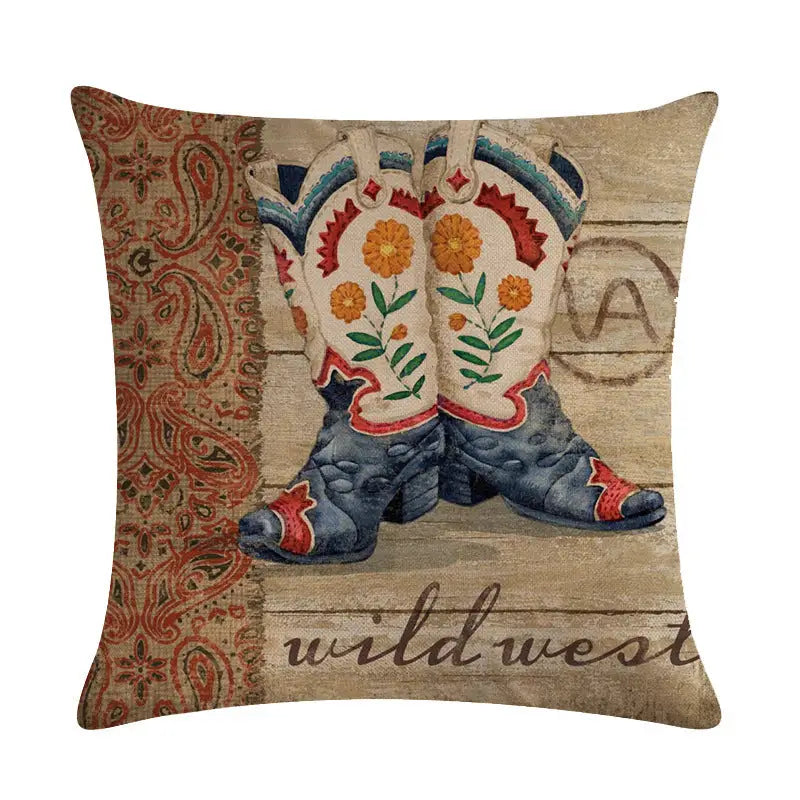 Wild West Throw Pillow Covers - E