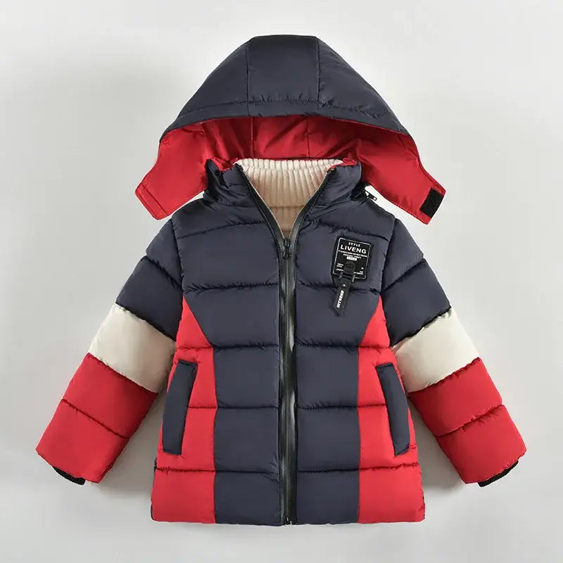 Winter Keep Warm Boys Jacket Letter Printing Fashion Baby Coat Hooded Outerwear Birthday Gift 2 3 4 5 Years Old Kids