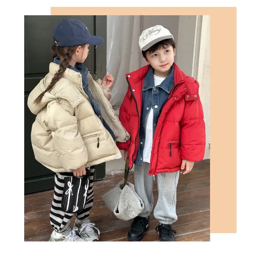 Winter Toddler Girl Down Jackets Solid Thicken Warm Denim Fake Two Piece Snowwear Coat Zipper Hooded Children Girl