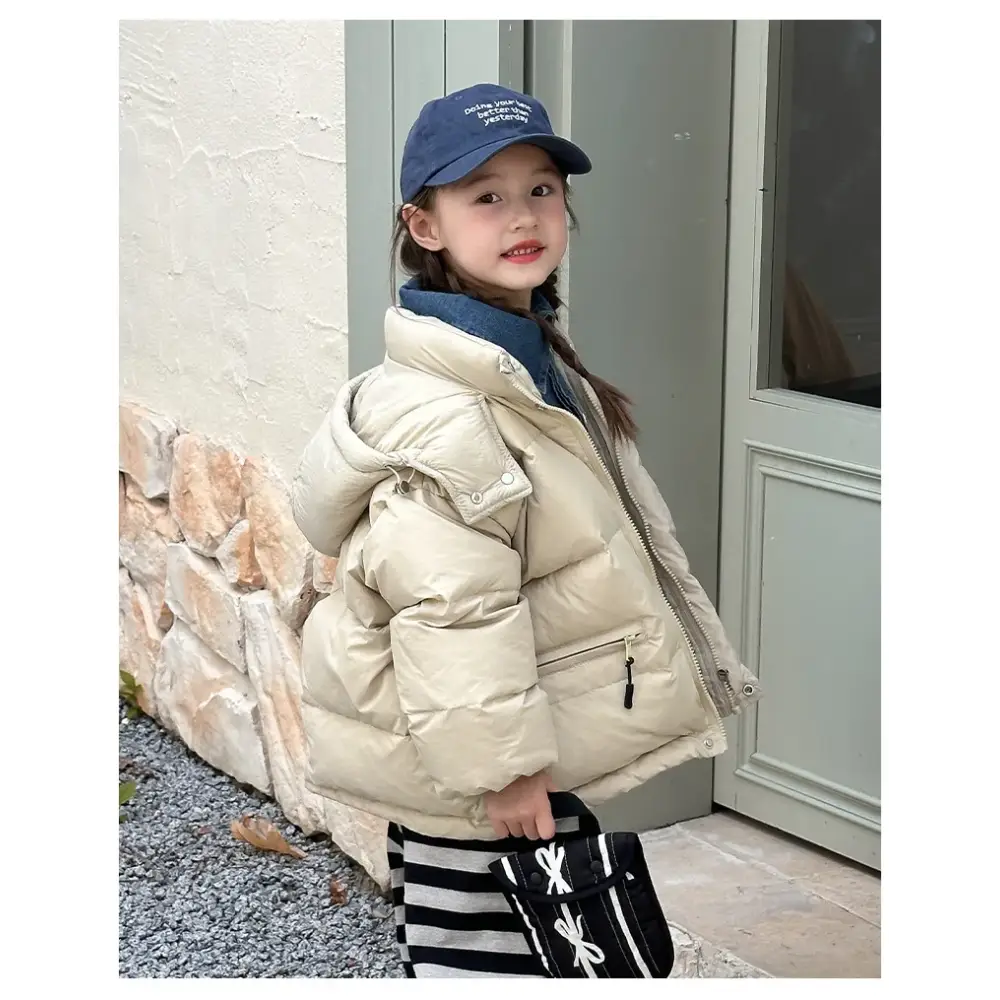 Winter Toddler Girl Down Jackets Solid Thicken Warm Denim Fake Two Piece Snowwear Coat Zipper Hooded Children Girl