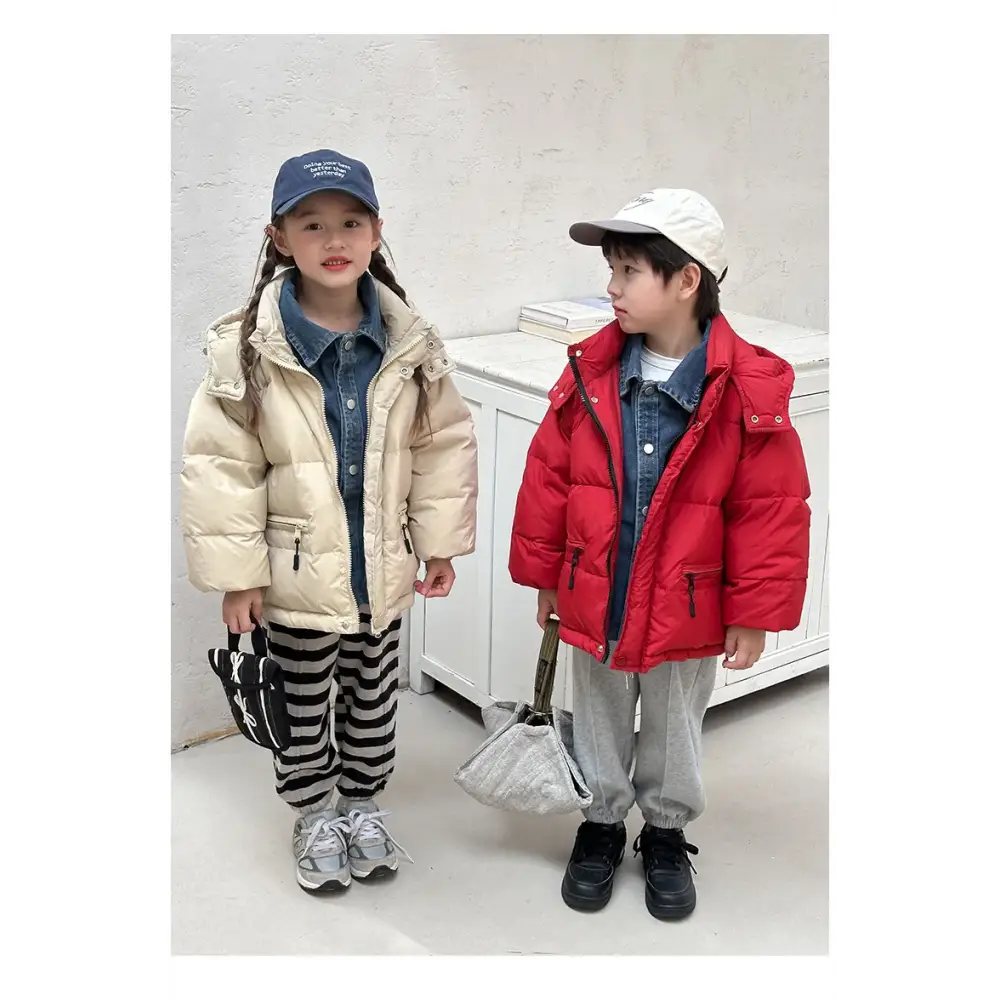 Winter Toddler Girl Down Jackets Solid Thicken Warm Denim Fake Two Piece Snowwear Coat Zipper Hooded Children Girl