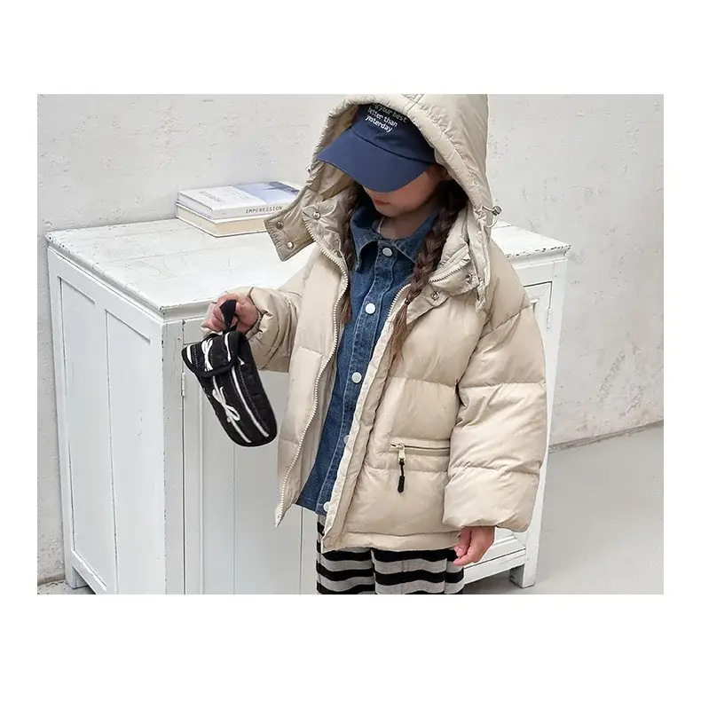 Winter Toddler Girl Down Jackets Solid Thicken Warm Denim Fake Two Piece Snowwear Coat Zipper Hooded Children Girl