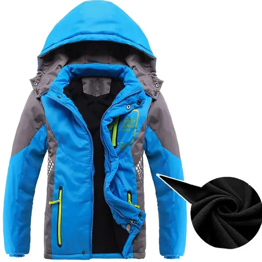 Winter Warm Fleece Padded Thick Child Coat Waterproof Contrast Detachable Hood Zipper Girls Boys Jackets Kids Outfits