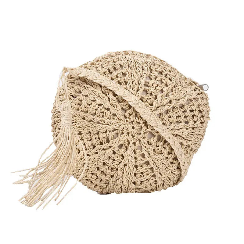 Women Fashion Straw Handmade Woven Summer Vacation Beach Small Crossbody Bags - White / Rough