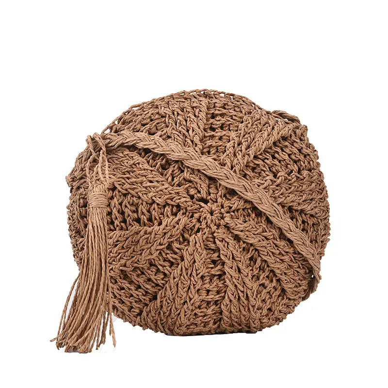 Women Fashion Straw Handmade Woven Summer Vacation Beach Small Crossbody Bags - Khaki / Rough